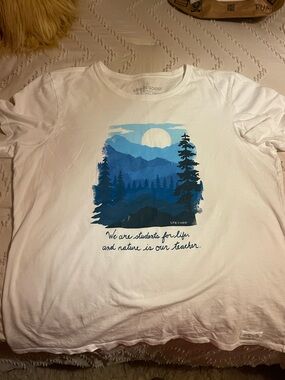 Life Is Good White Short Sleeve Tee with Blue Mountain Graphic